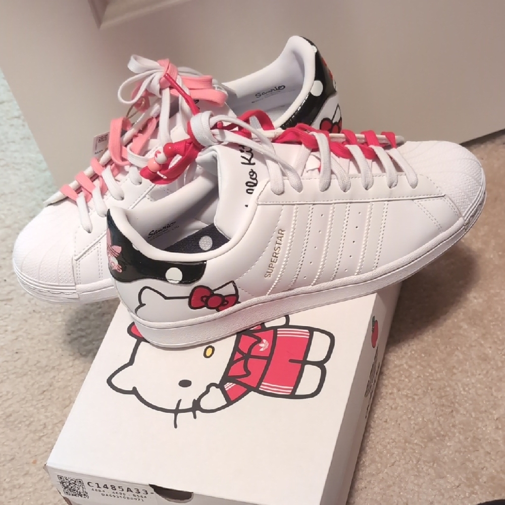 Adidas Kids White and Pink Hello Kitty Sneakers